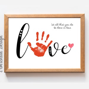 Valentijn Handafdruk kunst, LIEFDE Afdrukbare sjabloon voor PreK, Kleuterschool Kinderopvang, Valentijn aandenken ambacht