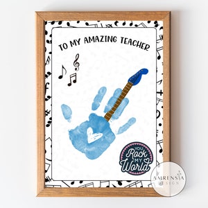 Leraar die je rockt, Cadeau voor leraar, Lerarendag, Gitaar Handafdruk kunst Afdrukbaar voor PreK, Bedankt leraar, Preschool Kleuterschool ambacht