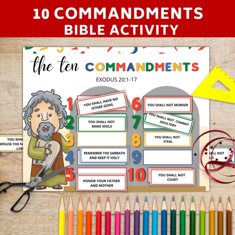 10 Commandments for kids Printable, EYFS Learning Resources, Sunday School Printable activity image 1