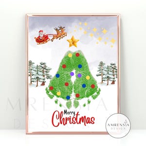 Handafdrukkunst kerstboom, voetafdrukkunst Winterknutselen, woondecoratie, peuterspeelgoed, voorschoolse binnenactiviteit aandenken