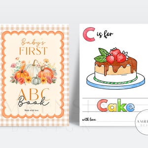 Malvorlagen für die Babyparty mit Kürbismotiv, ABC-Vorlagen zum Ausdrucken, druckbare Alphabet-Übungen für Kinder, Gästebuch-Alternative für den Herbst, geschlechtsneutraler digitaler Download