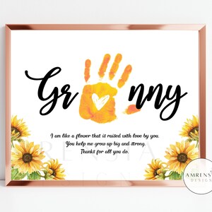 Carte d'art empreinte de main pour grand-mère, poème de tournesol pour la fête des mères, cadeau d'anniversaire, création de fleurs, activité pour bébé et tout-petit