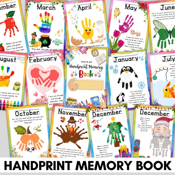 Handprint Memory Book Printable  for PreK, Preschool Kindergarten 1st Grade craft, Memory Book Handprint Art, keepsake craft