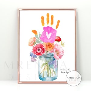 Flor floral handprint artesanato arte do dia das mães para a avó mãe tia presente de aniversário dia do professor crianças criança criança diy cartão imprimível