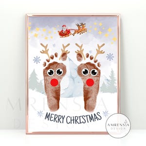 Arte delle impronte delle mani di Natale, arte delle impronte delle renne, artigianato invernale, decorazione della casa, artigianato ricordo per bambini in età prescolare, attività al chiuso per la scuola materna