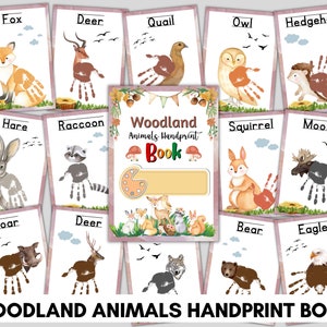 Woodland Animals Handprint Book, Printable Handprint Art, Preschool Pre-k first grade activity, Handprint Keepsake