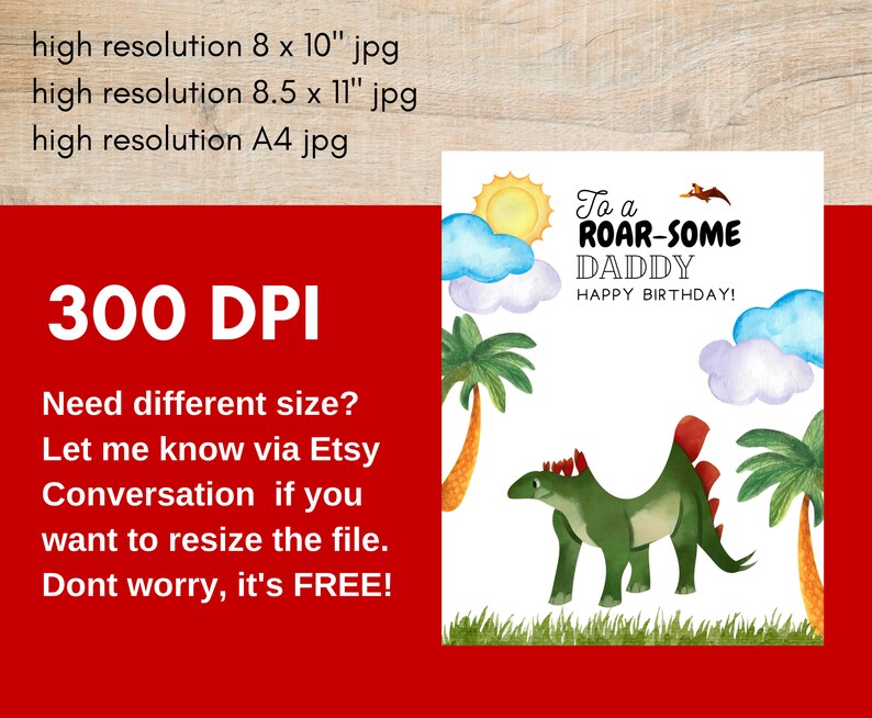 Puede incluir: Una tarjeta de cumplea&ntilde;os imprimible con un dinosaurio verde con una cresta roja y un sol amarillo en un cielo azul. La tarjeta dice "To a Roar-Some Daddy Happy Birthday!"