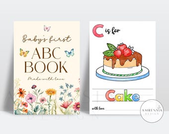52 PAGES Baby's First Abc Book, ABC coloring pages, Wildflower Baby Shower, Girl Baby Shower  Baby In Bloom, Boho Baby Shower