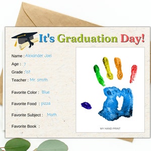 graduación de jardín de infantes Handprint Craft, signo de recuerdo, arte de huellas de manos, diploma de graduación de jardín de infantes, Descarga digital