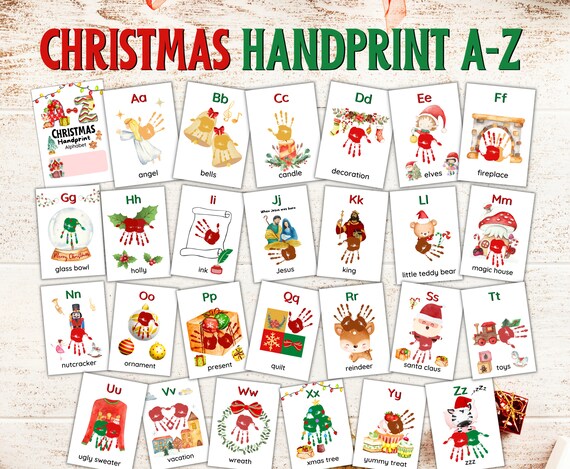 A to Z Christmas Handprint Alphabet, Learning Alphabet, Keepsake