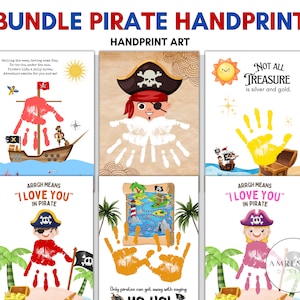 Bundle Pirate handprint art, Baby Toddler Child Nursery Activity, Handprint Keepsake Printable, pirate art
