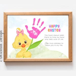 Kleines Küken, Frohe Ostern Handwerk Handabdruck Kunst Vorlage für Baby Kinder Kleinkind PreK Daycare, Andenken Handwerk, Ostern Dekor