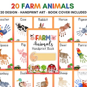 20 Design FARM ANIMALS Handprint Book, Printable Handprint Art, Activité pour tout-petits, Handprint Keepsake Imprimable