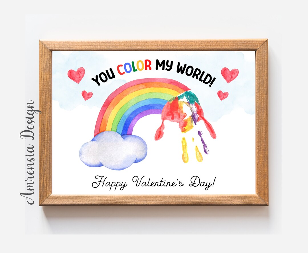 Valentine Handprint Art, You Color My World, Printable Template for ...