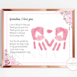 Regalo de la abuela. Poema para la abuela, recuerdo de la huella de la mano del día de los abuelos, regalo del abuelo de la abuela, actividades artesanales preescolares personalizadas de bricolaje