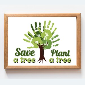 Red een boom Plant een boom Go Green Poster Handprint art DIY Kid Craft Toddler Preschool Homeschool Activity