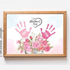 Fiore Handprint arte, regalo festa della mamma, artigianato Baby Toddler Kids, regalo per la madre, festa della mamma felice, attività fai da te in età prescolare