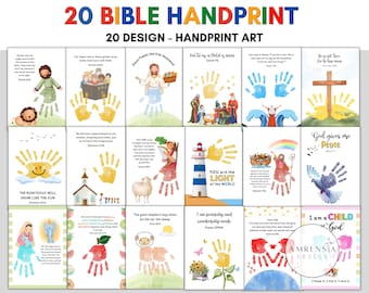 20 DESIGN BIBLE Handprint Book, Christian Handprint Art, Baby Toddler Child, sunday school Nursery Activity, Handprint Keepsake Printable