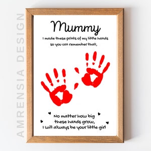 Múmia menina dia das mães poema mamãe múmia handprint arte crianças bebê criança lembrança artesanato diy cartão de presente impressão