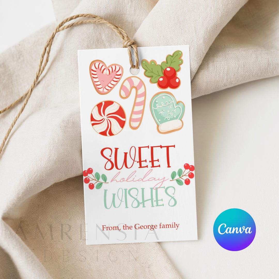 EDITABLE Sweet Holiday Wishes Christmas Gift Tag Merry Christmas, Candy ...