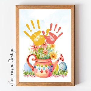 Fleurs printanières Artisanat de PâquesModèle d’art d’impression de main pour bébé enfants tout-petits PreK Garderie, artisanat souvenir, décor de Pâques