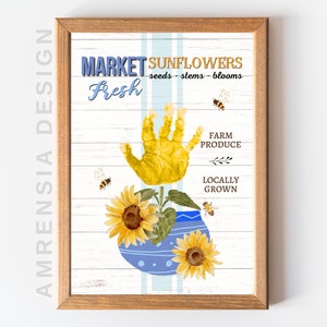 Handprint craft Market Fresh Sunflower Sign,Farmhouse Sunflower Handprint Art,Farmers Market Sunflower Wall Decor, toddler craft