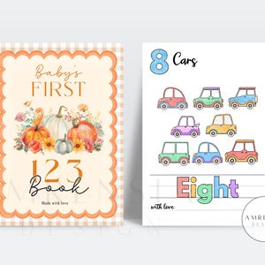 Herbstliche Kürbis-Babyparty-Malvorlagen (123), druckbare Zahlenvorlagen für Kinder, Gästebuch-Alternative für den Herbst, geschlechtsneutraler digitaler Download