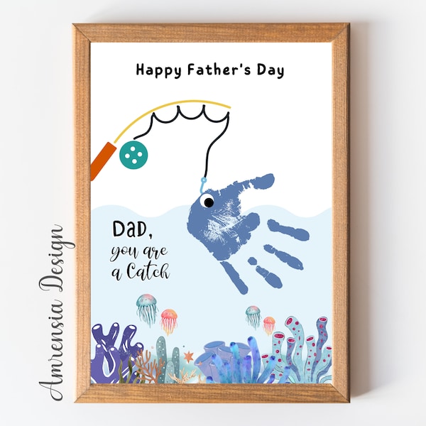 Dad you're a catch, Fathers Day Handprint Keepsake For Dad, DIY Personalized keepsake Card gift Dad, Toddler Craft Activities