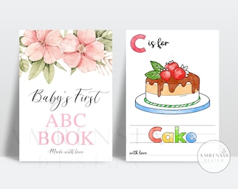 52 PAGES Pink Flower ABC Baby shower coloring book, Spring Baby's First ABC Page, Baby Girl, Alphabet Baby shower game activity printable