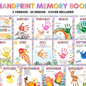 25 Design Handprint Memory Book Printable  for PreK, Preschool Kindergarten 1st Grade craft, Handprint Art, keepsake craft, Groovy theme
