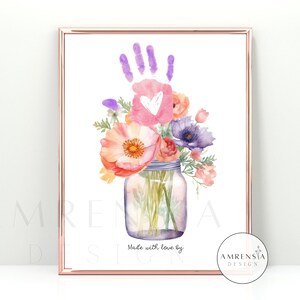 Flor handprint artesanato arte do dia das mães para a avó mãe presente de aniversário professor dia de apreciação crianças criança criança diy cartão artesanato imprimível