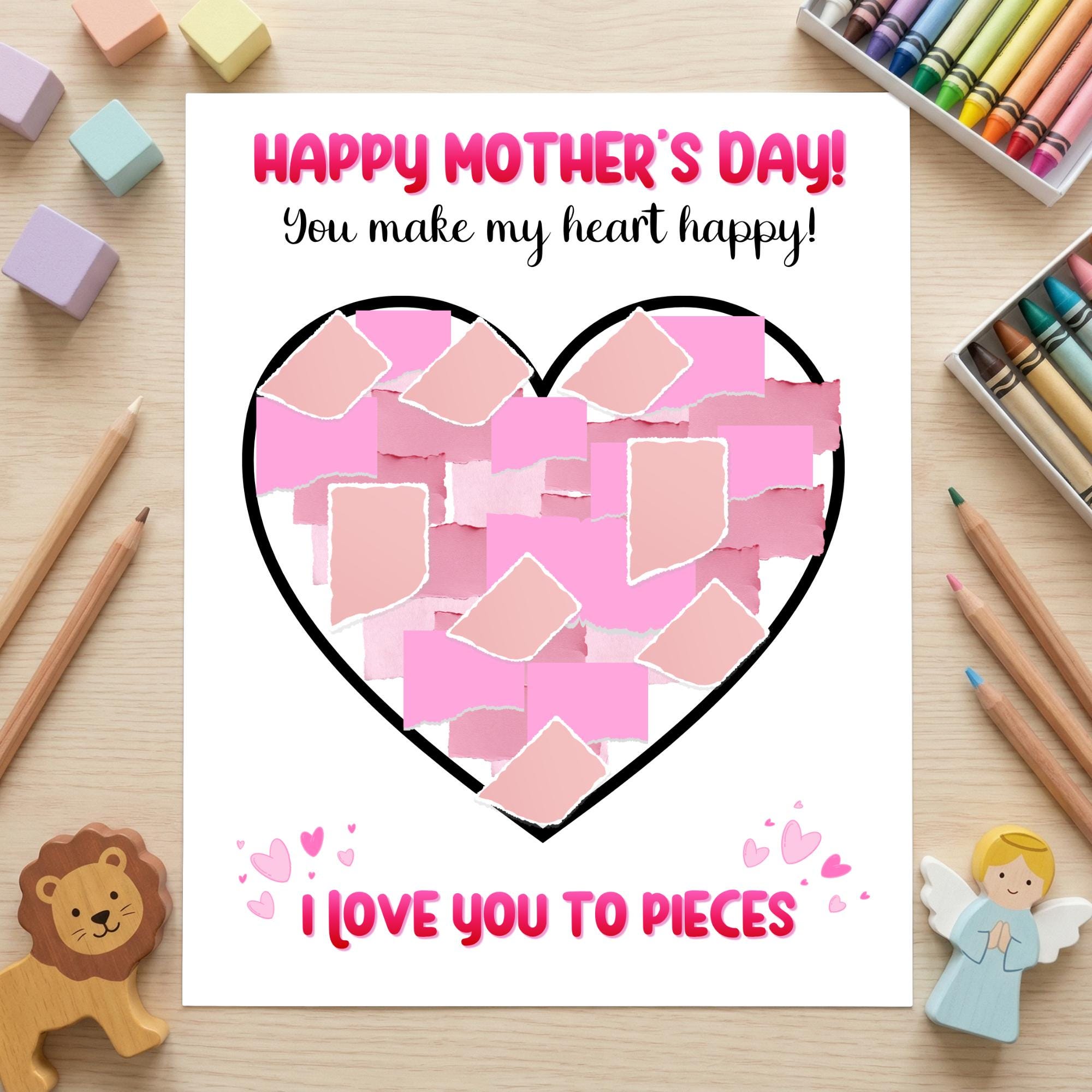 Mother’s Day Tissue Paper Heart Craft Printable, I Love You to Pieces ...