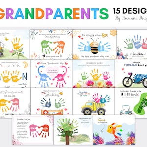 15 Design Großeltern-Tag Handabdruck Fußabdruck Andenken, Oma Opa Geschenk, DIY personalisierte Baby Kleinkind Vorschule Handwerk Aktivitäten