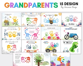 15 Design souvenir empreinte de main pour la fête des grands-parents, cadeau grand-mère grand-père, bricolage personnalisé bébé bambin activités artisanales préscolaires