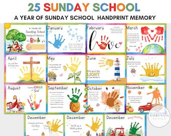 25 DESIGN A Year of sunday school handprint memory book, Bible handprint art, sunday school acitivity, keepsake craft