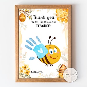 Cadeau pour enseignant, Semaine d'appréciation, Art de l'empreinte de la main d'abeille imprimable pour la maternelle, Merci enseignant, Artisanat pour la maternelle préscolaire, Téléchargement instantané
