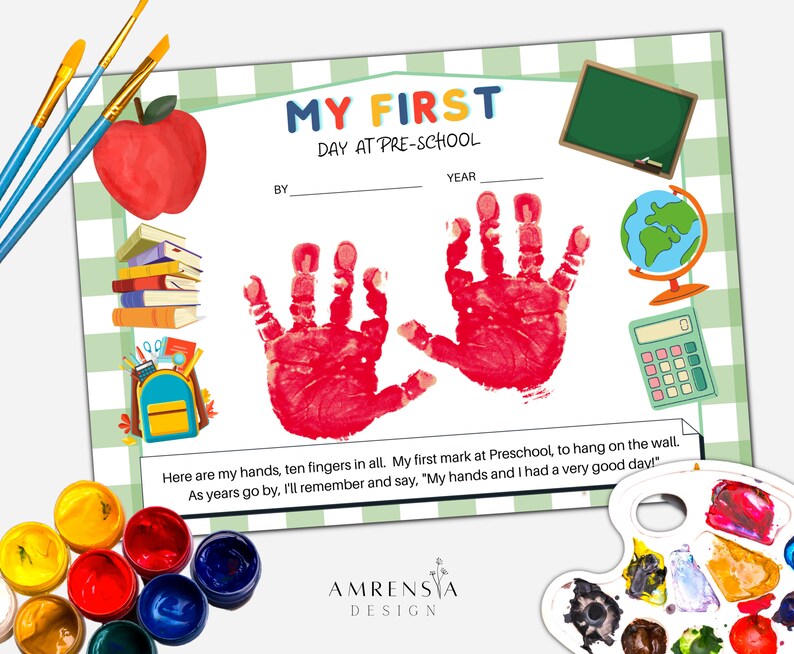 2 Versions My First Day of Preschool Handprint Art My First - Etsy