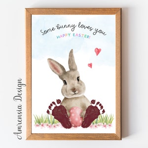 Some bunny loves you Ostern Fußabdruck Kunst Vorlage für Baby Kinder Kindergarten Kindergarten, Andenken Basteln, Osterdeko
