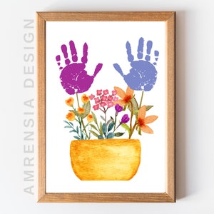 Frühlingsblume Handabdruck Handwerk, Geschenk für Oma, Lehrer Wertschätzung, Blume für Mutter Lehrer Handabdruck Kunst, Vorschul Handwerk zum Ausdrucken