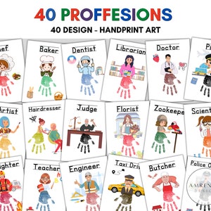 40 Professioni del DESIGN Impronta artistica, Artigianato con impronta a mano, Neonato, Attività per l'asilo nido in classe, Ricordo dell'impronta a mano stampabile