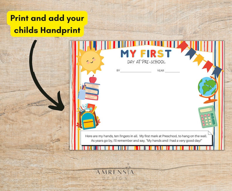 First Day of Preschool Handprint Art My First Day of School - Etsy