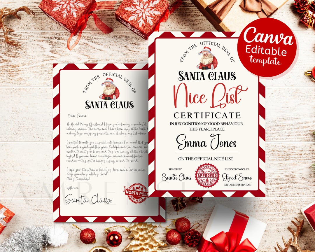 Letter From Santa Canva Editable Template, Christmas Nice List ...