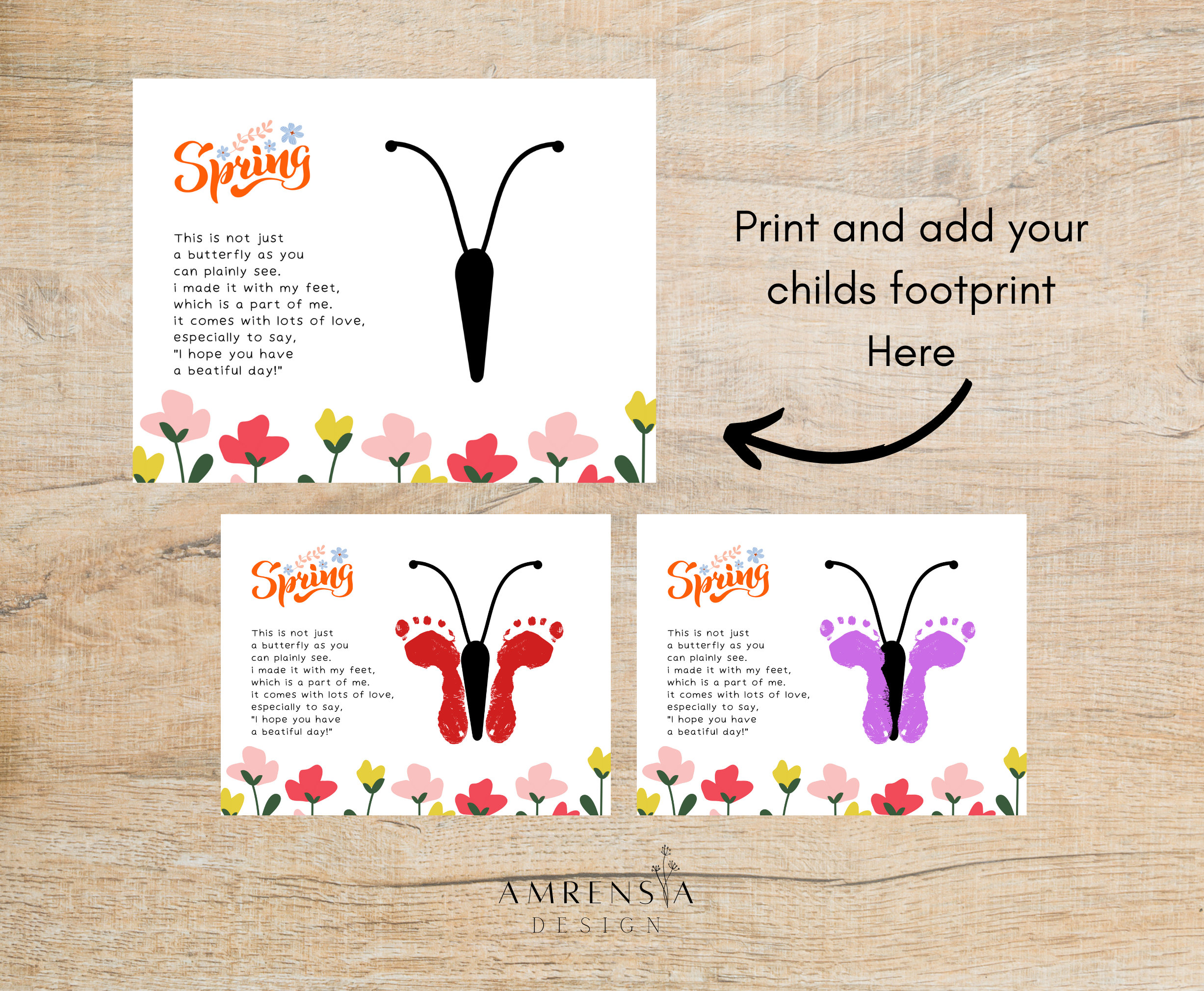 Hello Spring Poem Butterfly Footprint Handprint Art for Baby - Etsy
