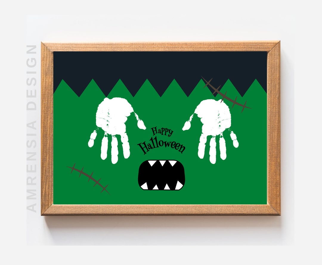 Frankenstein Handprint Art Happy Halloween Keepsake Craft Etsy