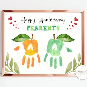 VERJAARDAG Pear-ents handafdruk kunst, PEAR Happy Anniv kaart, verjaardagscadeau voor, aandenken ambacht, baby, peuter, kind DIY