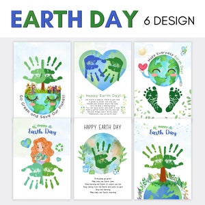 6 DESIGN Happy Earth Day Earth Hour Go Green Handprint Footprint art Kids Baby Toddler Homeschool Preschool Printable DIY craft