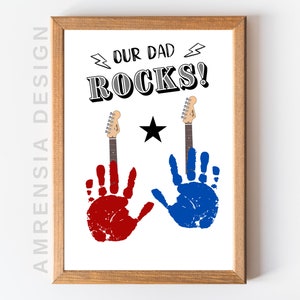 Cadeau de fête des pères, cadeau d'anniversaire pour papa, notre papa ROCK, art de l'empreinte de la main, bricolage KID craft, souvenir souvenir