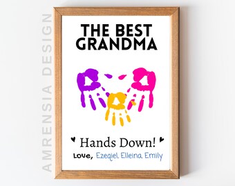 El mejor arte imprimible con huellas de manos de abuela, regalo para nana, regalo para el día de los abuelos de parte de los nietos, regalo para el día de la madre, manualidad para niños.