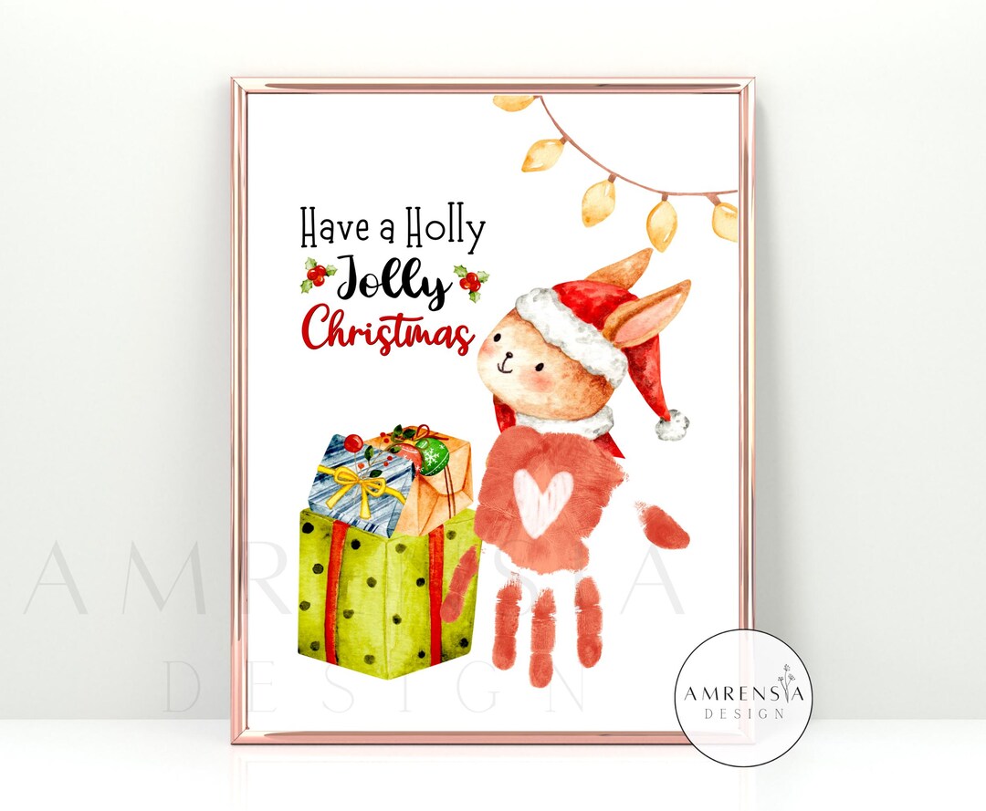 Christmas Handprint Art, Rabbit Handprint Craft Printable for Prek ...