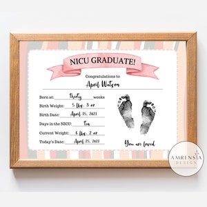NICU Graduate afdrukbare voetafdruk, baby meisje aandenken, pasgeboren baby voetafdruk, NICU certificaat, welkom baby teken, nieuwe ouders cadeau